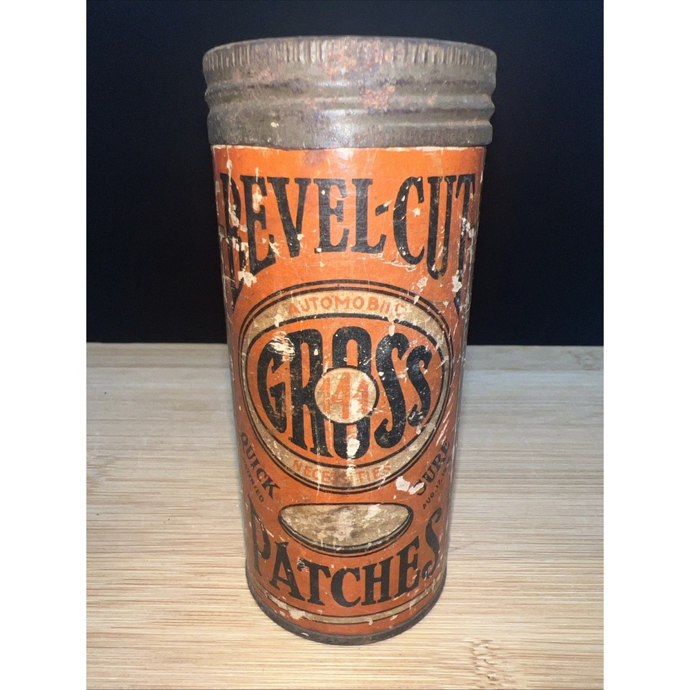 VTG 1926 Gross Manufacturing Co Bevel-Cut Patches Tin With Lid No 144